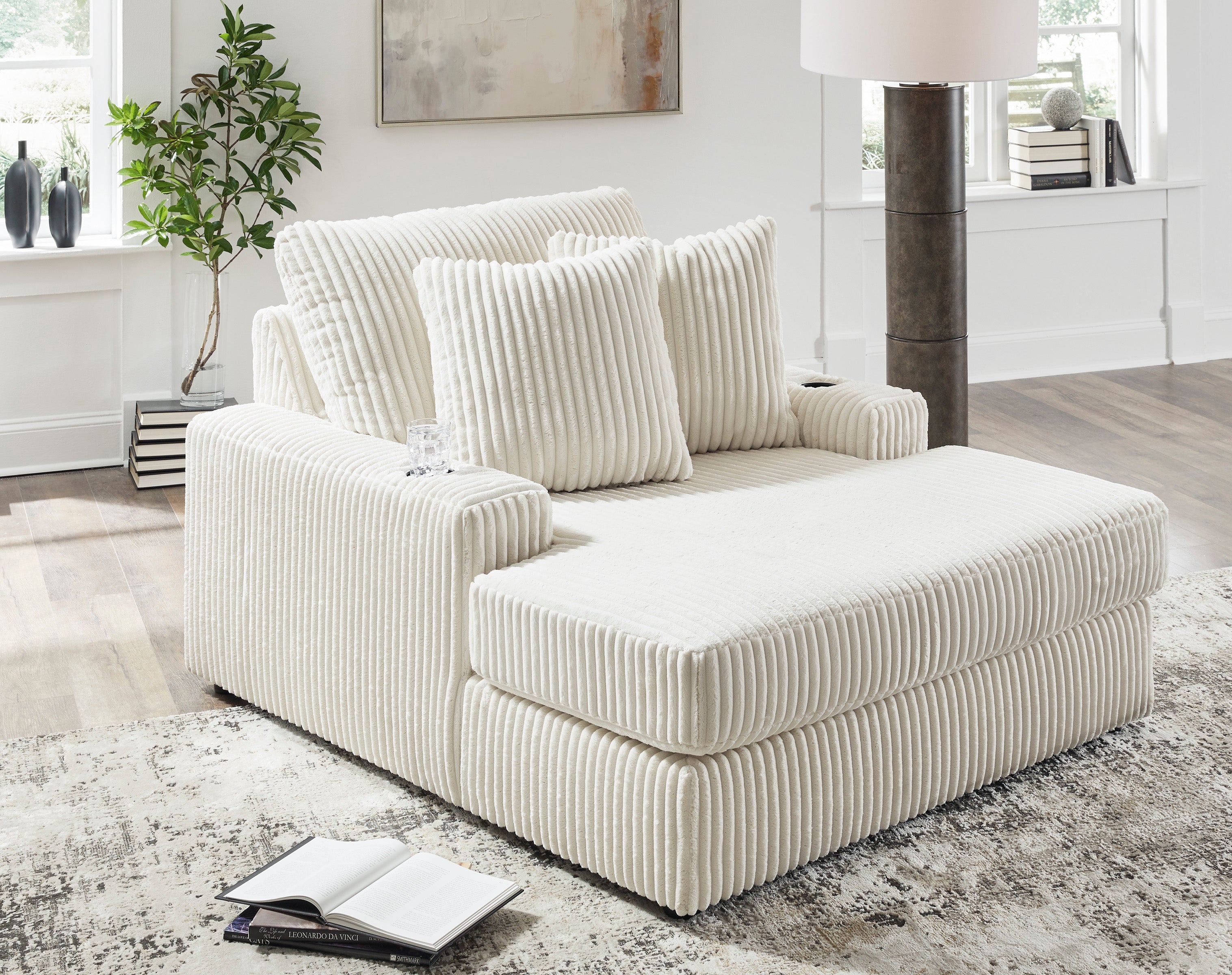 Lindyn Oversized Chaise Ivory Fabric