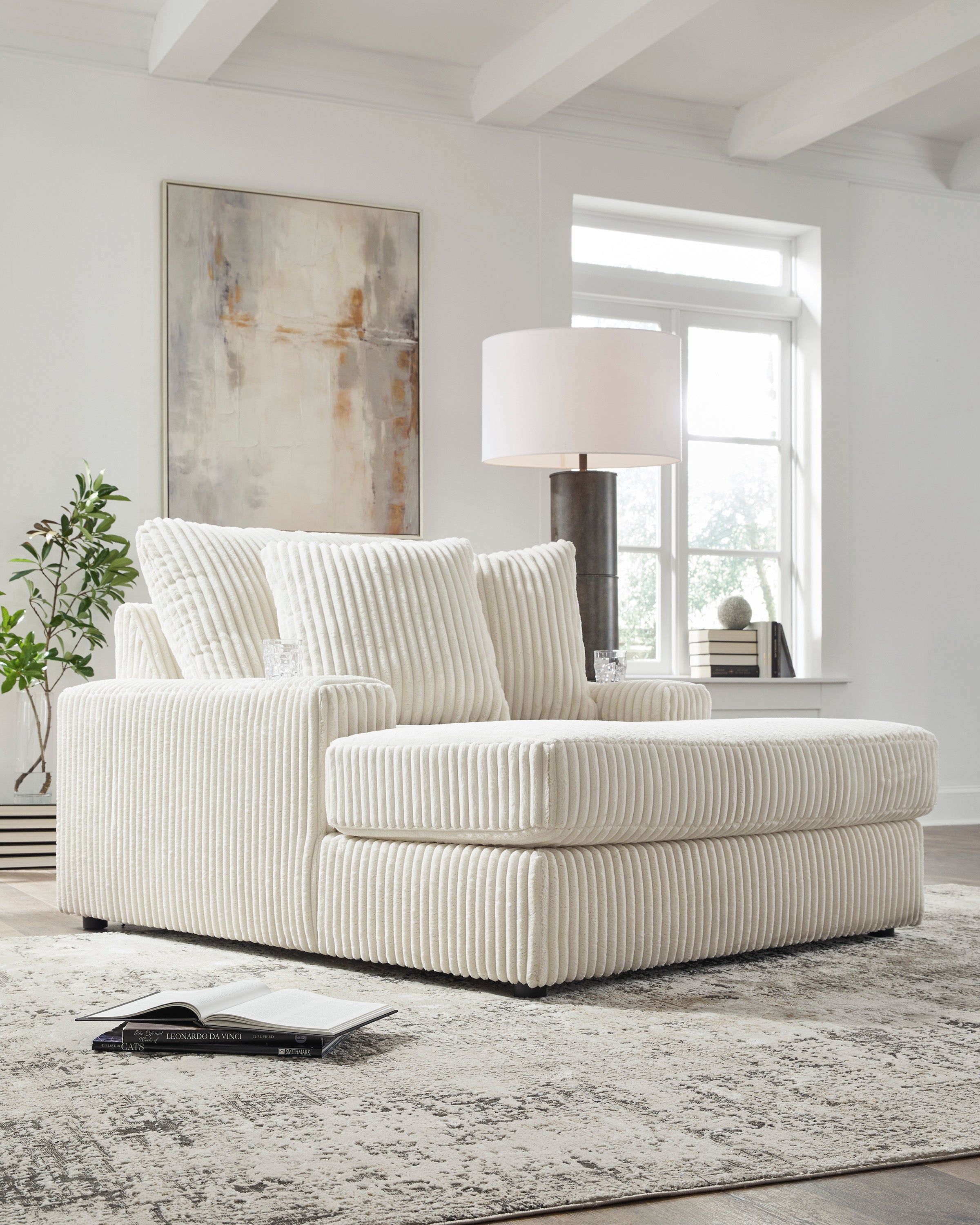 Lindyn Oversized Chaise Ivory Fabric
