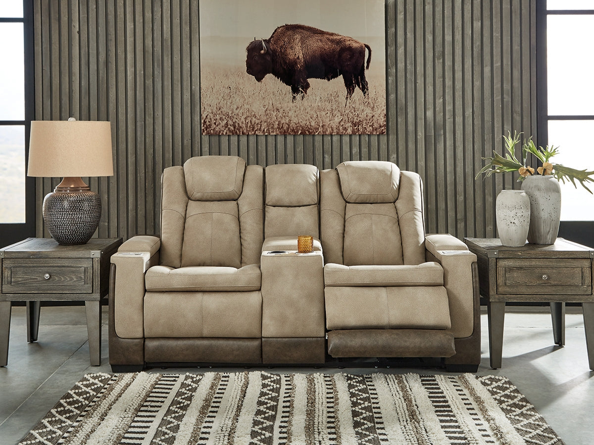 Next-Gen DuraPella Two-Tone Power Reclining Loveseat with Console – Sand