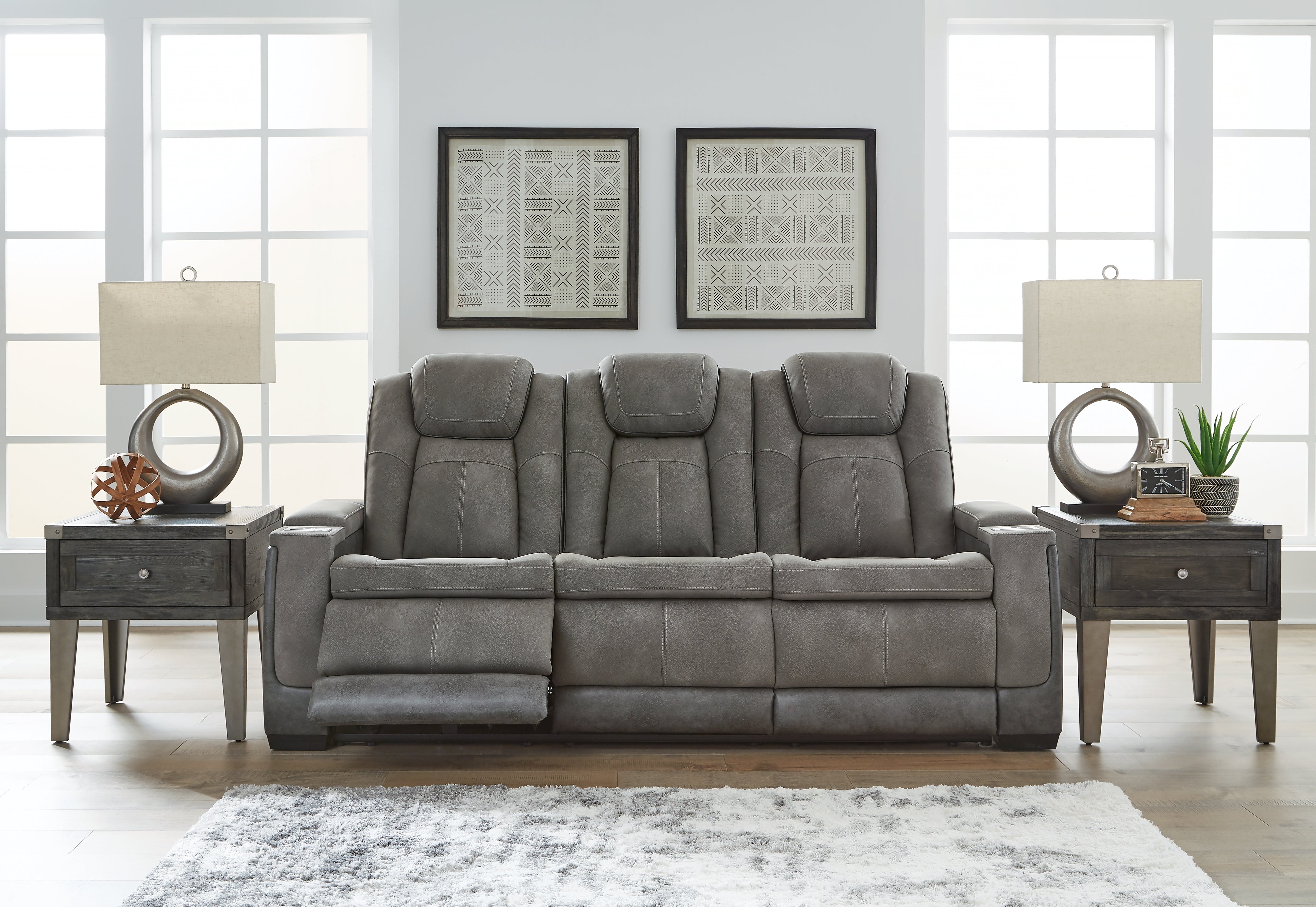 Next-Gen DuraPella Two-Tone Power Reclining Sofa with Drop-Down Table – Slate