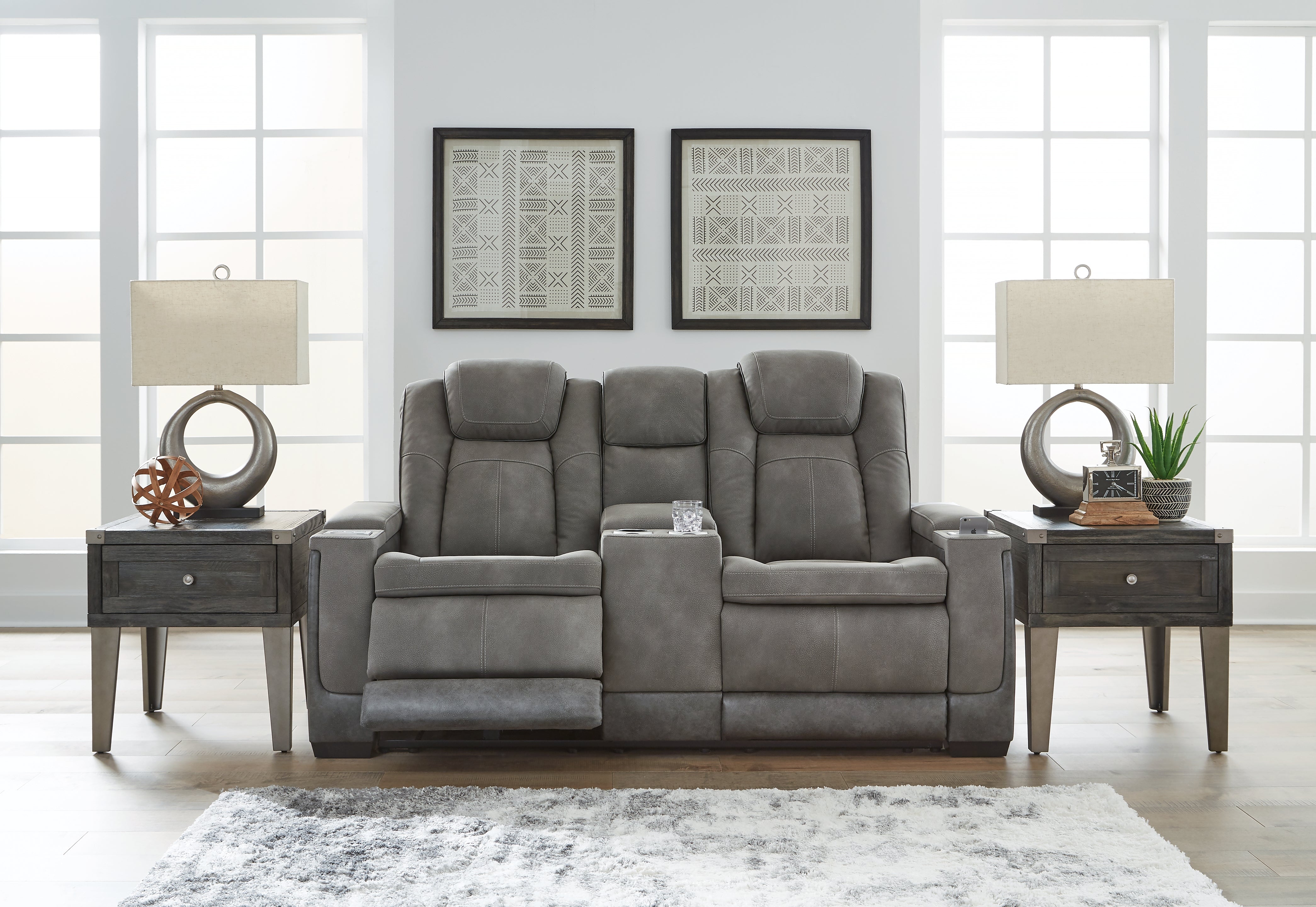 Next-Gen DuraPella Two-Tone Power Reclining Loveseat with Console – Slate