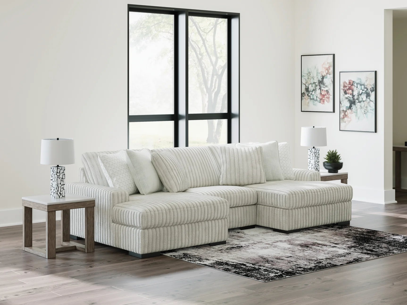 Stupendous 4 Seater Sectional Sofa with Double Chaise – Alloy Fabric