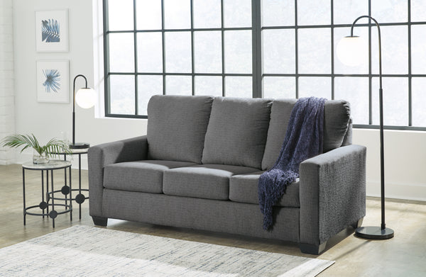 Rannis Full Sofa Bed in Pewter Fabric – Memory Foam Mattress