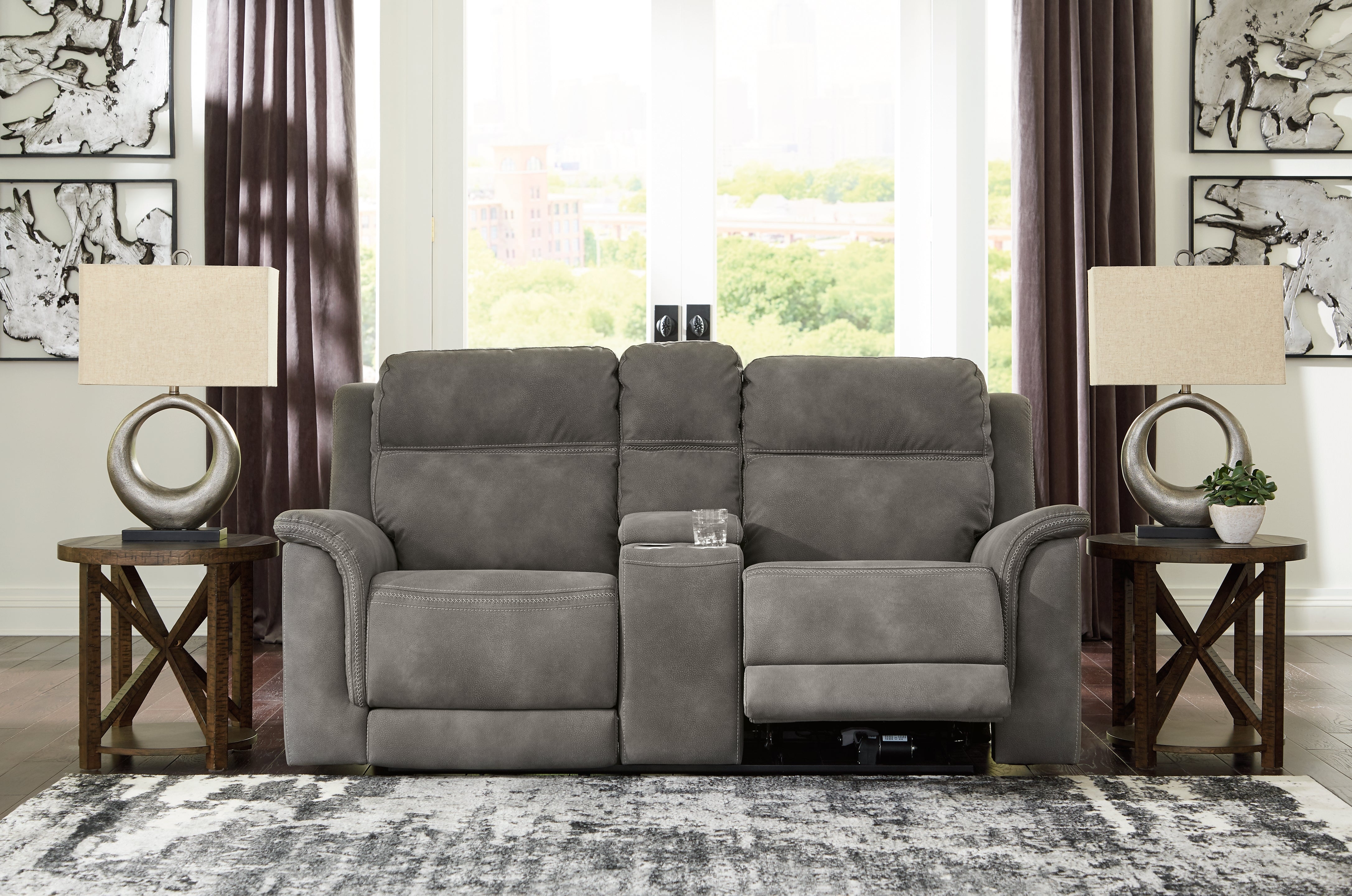 Next-Gen DuraPella Power Reclining Loveseat with Console – Classic Style in Slate