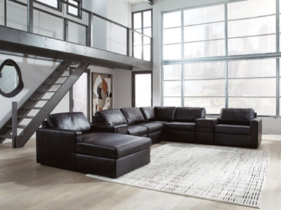 ModMax II Premium 8-Piece Leather Modular Chaise Sectional with Audio Consoles Left-Arm Facing