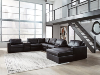 Modmax II Premium 8-Piece Leather Modular Chaise Sectional with Audio Consoles Right-Arm Facing