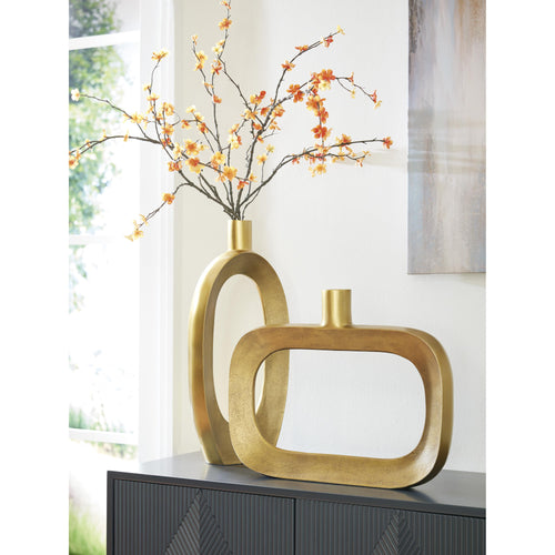 Lawtonville Antique Gold Vase Set (Sculptural Metal Accent)
