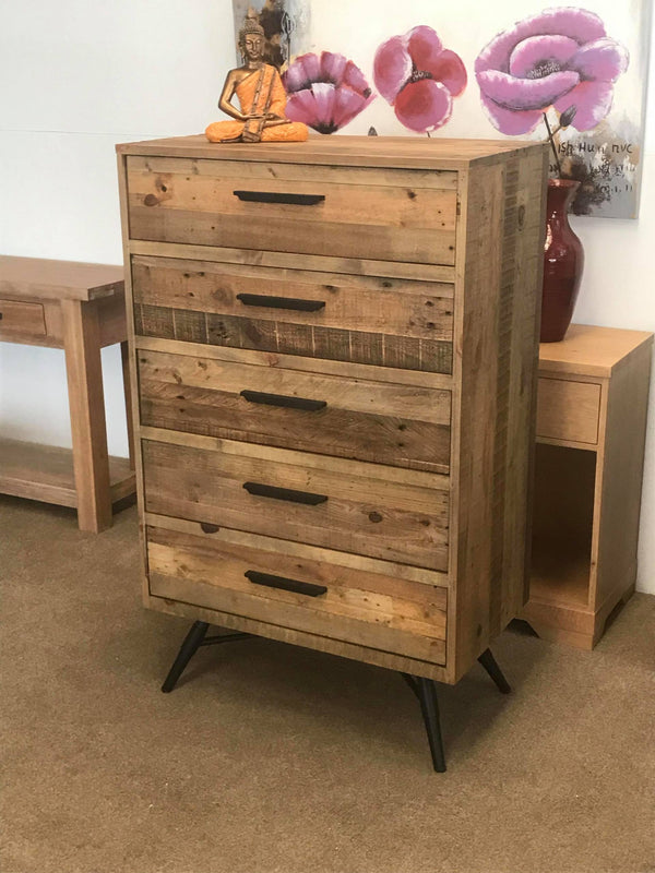 CLEARANCE - Hayworth 5 Drawer Tallboy - Reclaimed