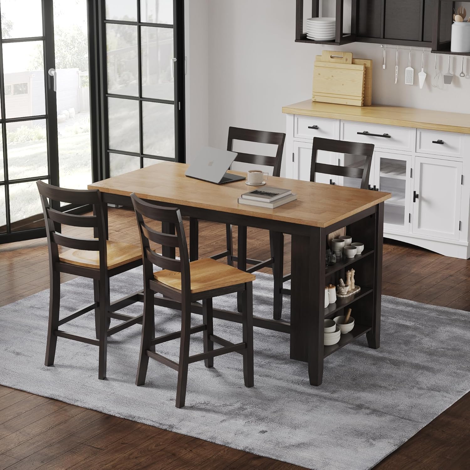 Gesthaven 5-Piece Counter Height Bar Dining Set with Storage – Brown/Natural