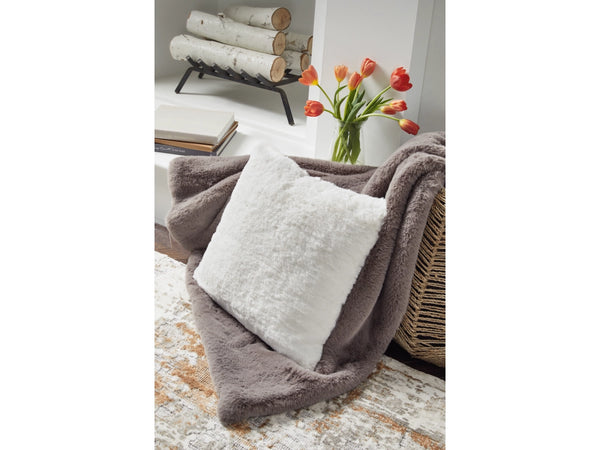 Gariland Faux Rabbit Fur Accent Pillow – White
