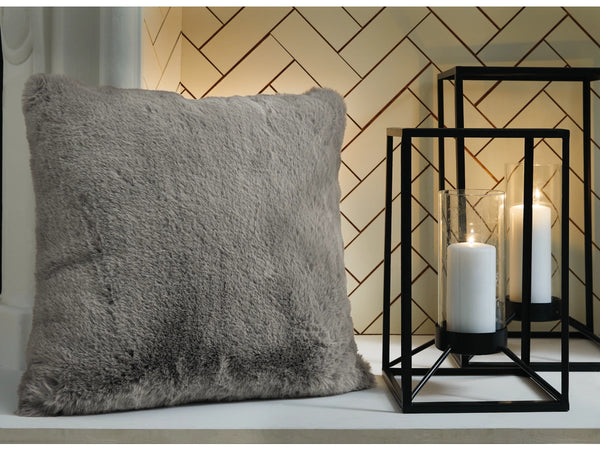 Gariland Faux Rabbit Fur Accent Pillow – Grey