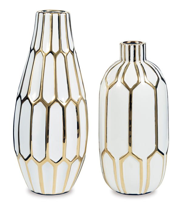 Mohsen 2-Piece Vase Set – Goldtone & White Ceramic