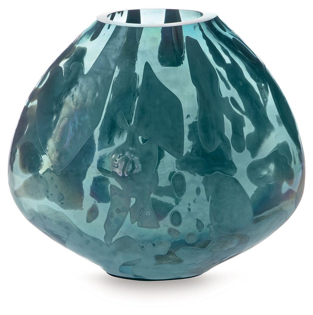 Cartshaw Iridescent Teal Glass Vase – Medium