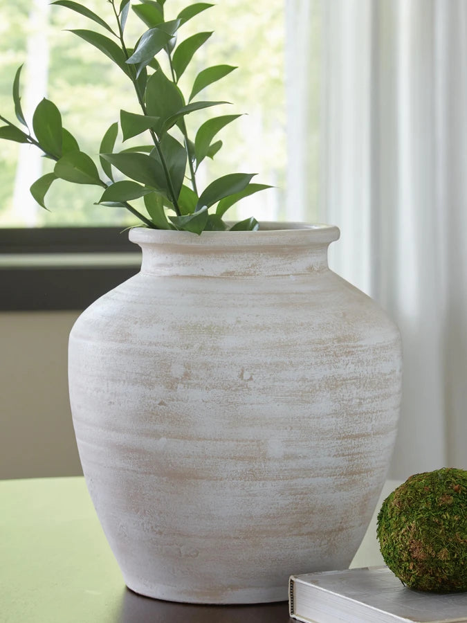 Meadie Terracotta Large Vase - Distressed White