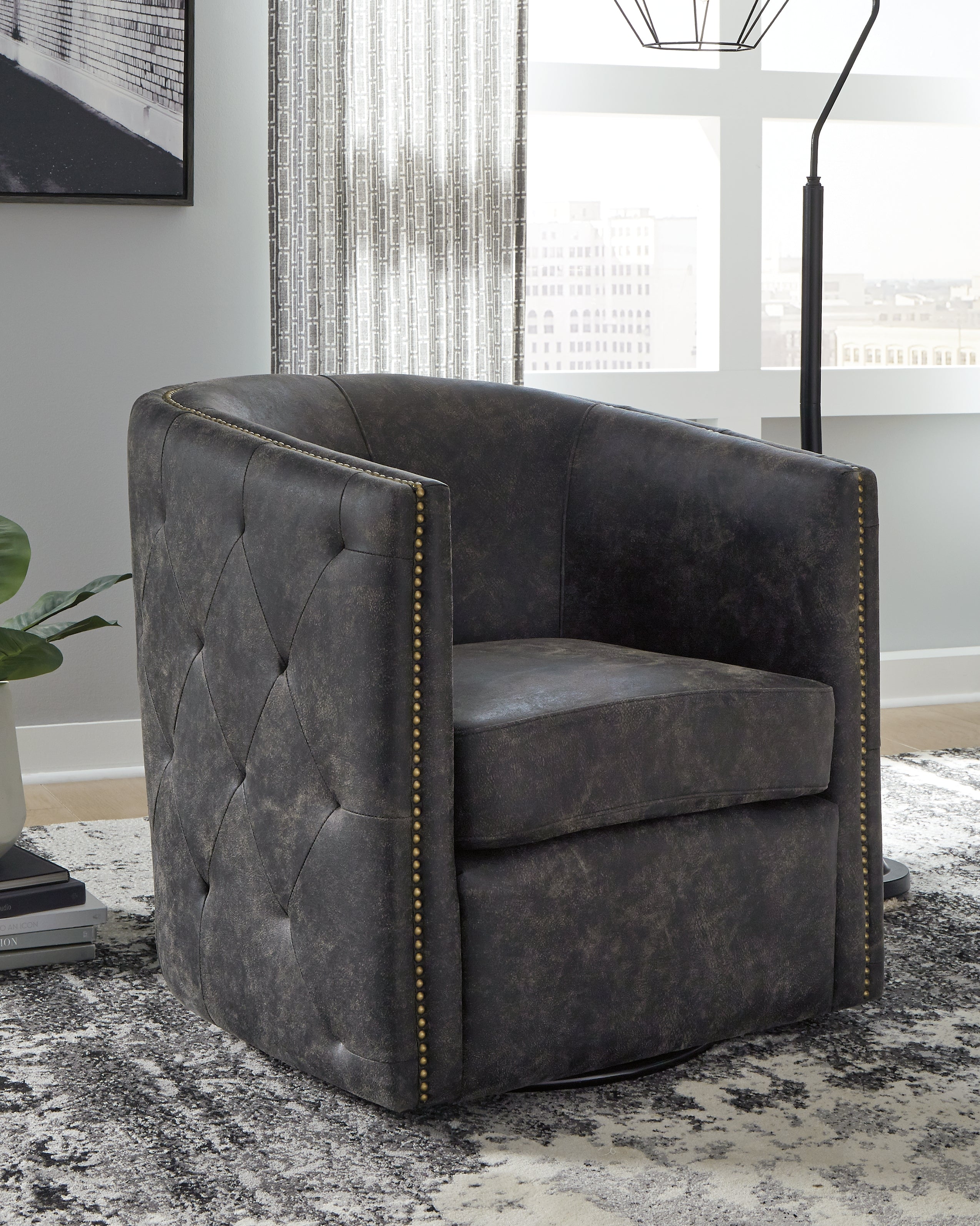 Brentlow Tufted Swivel Accent Chair – Distressed Black