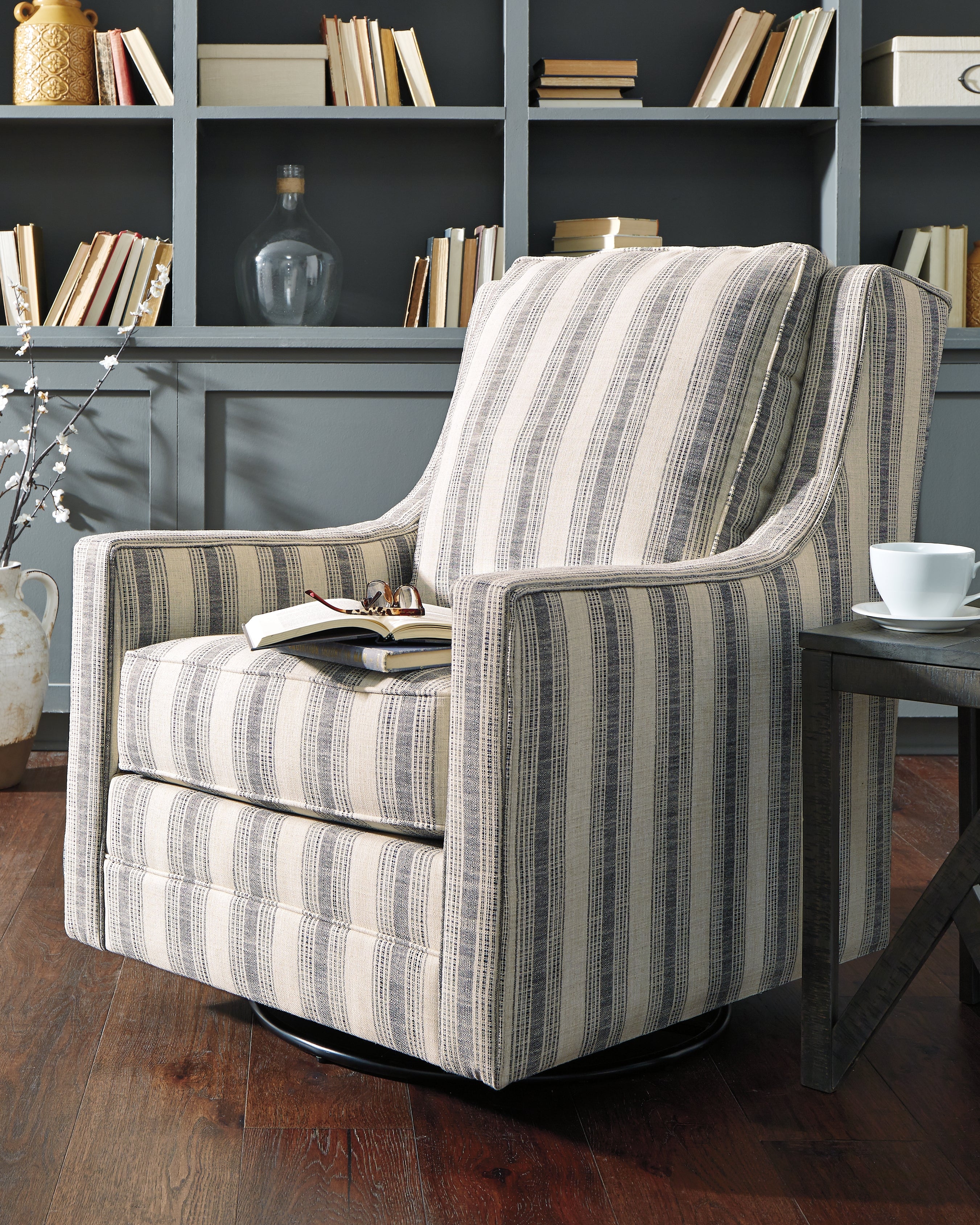 Kambria Swivel Glider Accent Chair – Ivory/Black