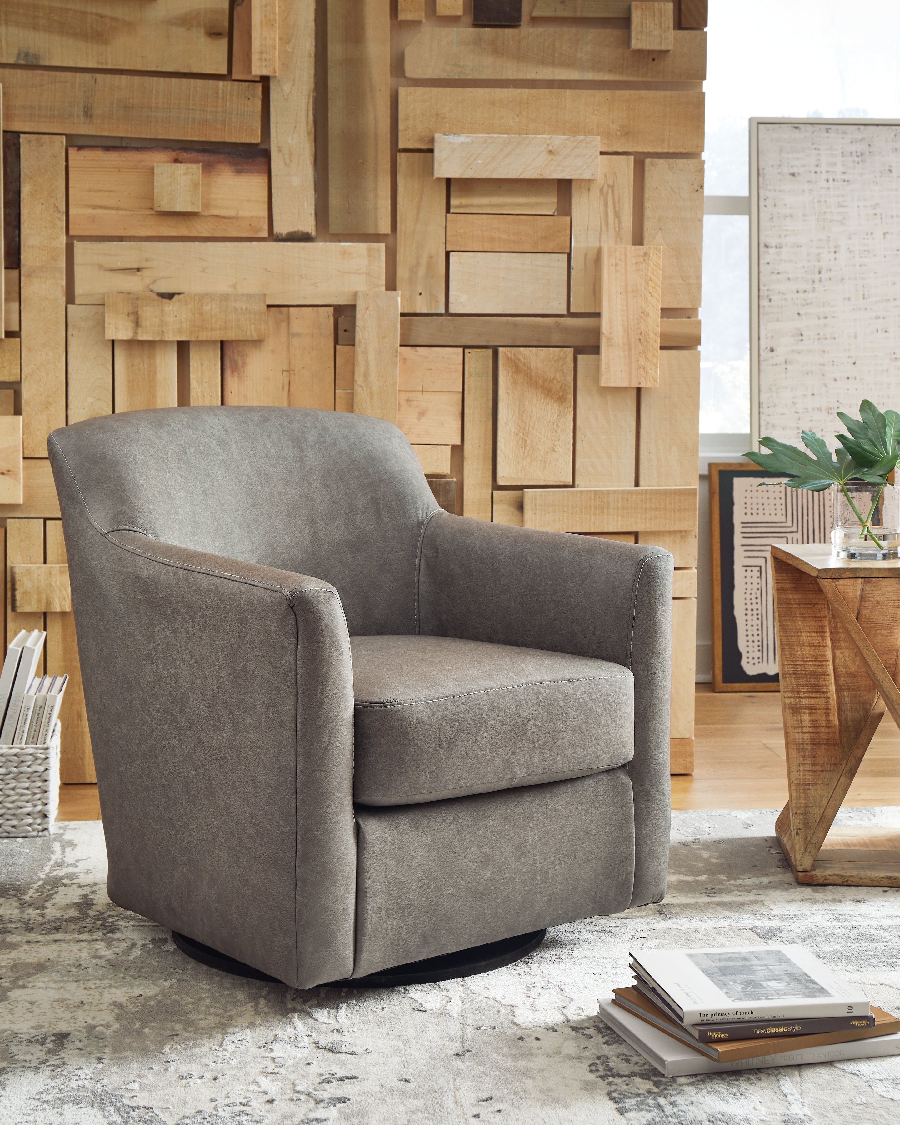 Bradney Swivel Accent Chair – Fossil Leather Blend