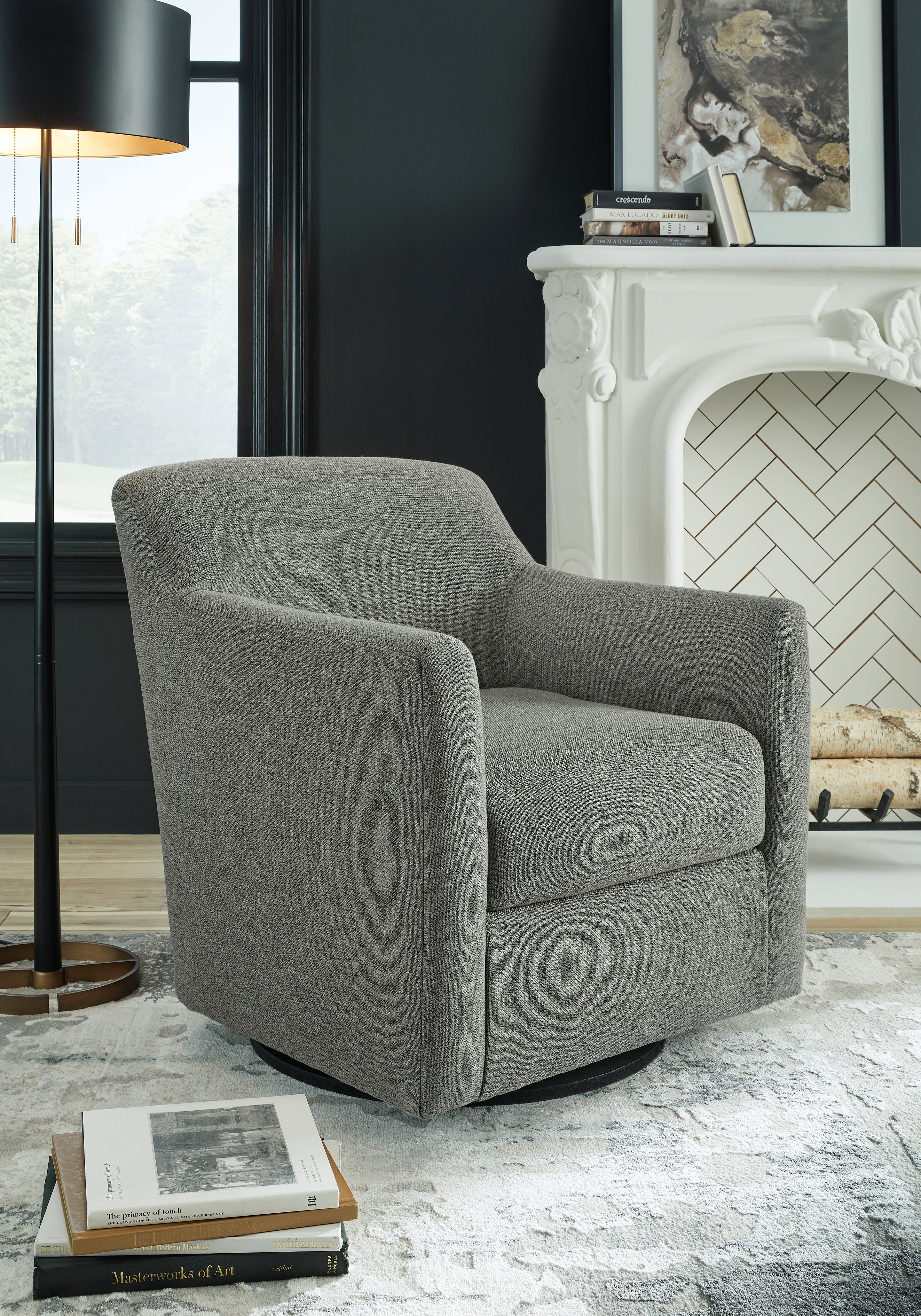 Bradney Swivel Accent Chair – Smoke Fabric