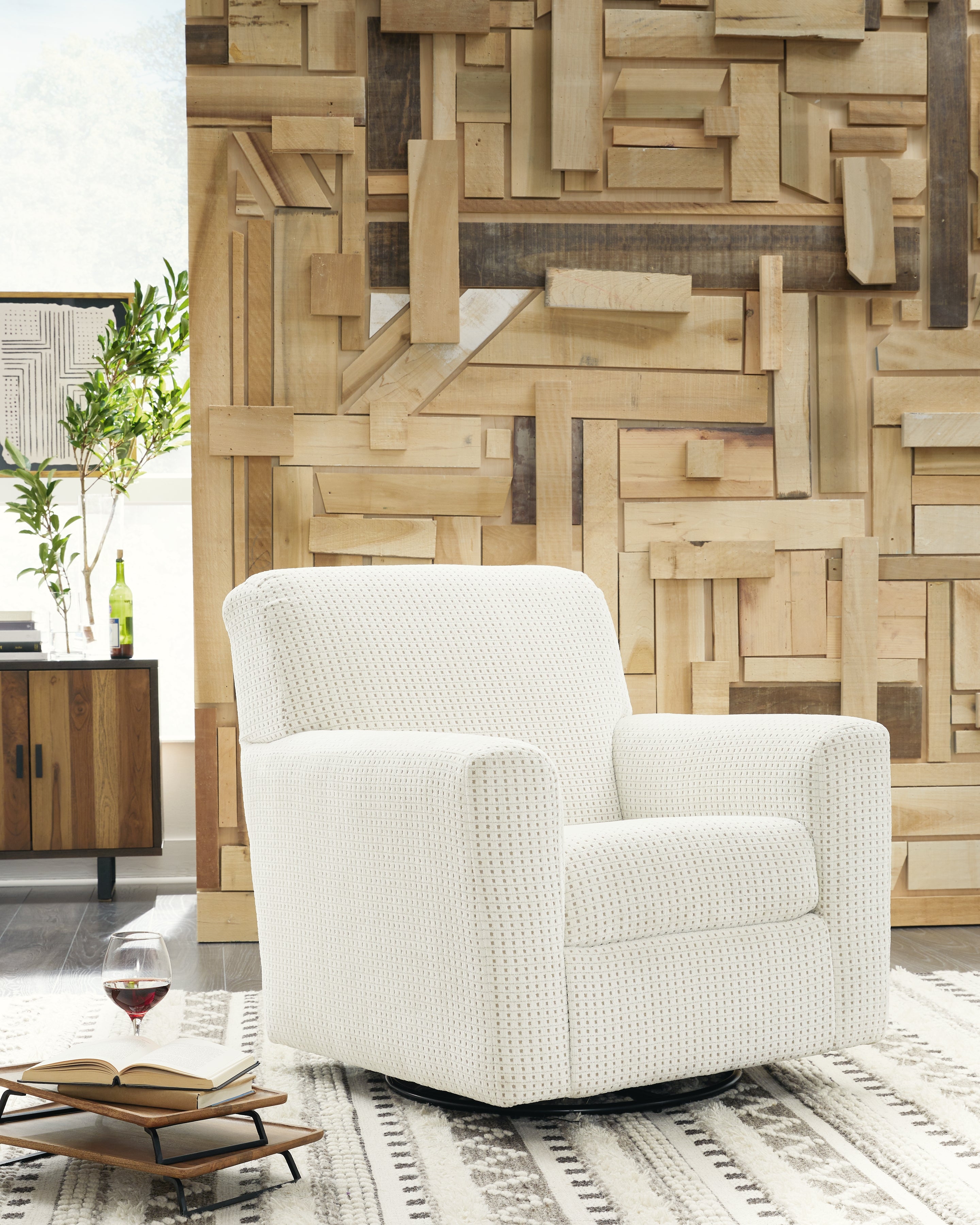 Herstow Swivel Glider Accent Chair – Ivory Fabric