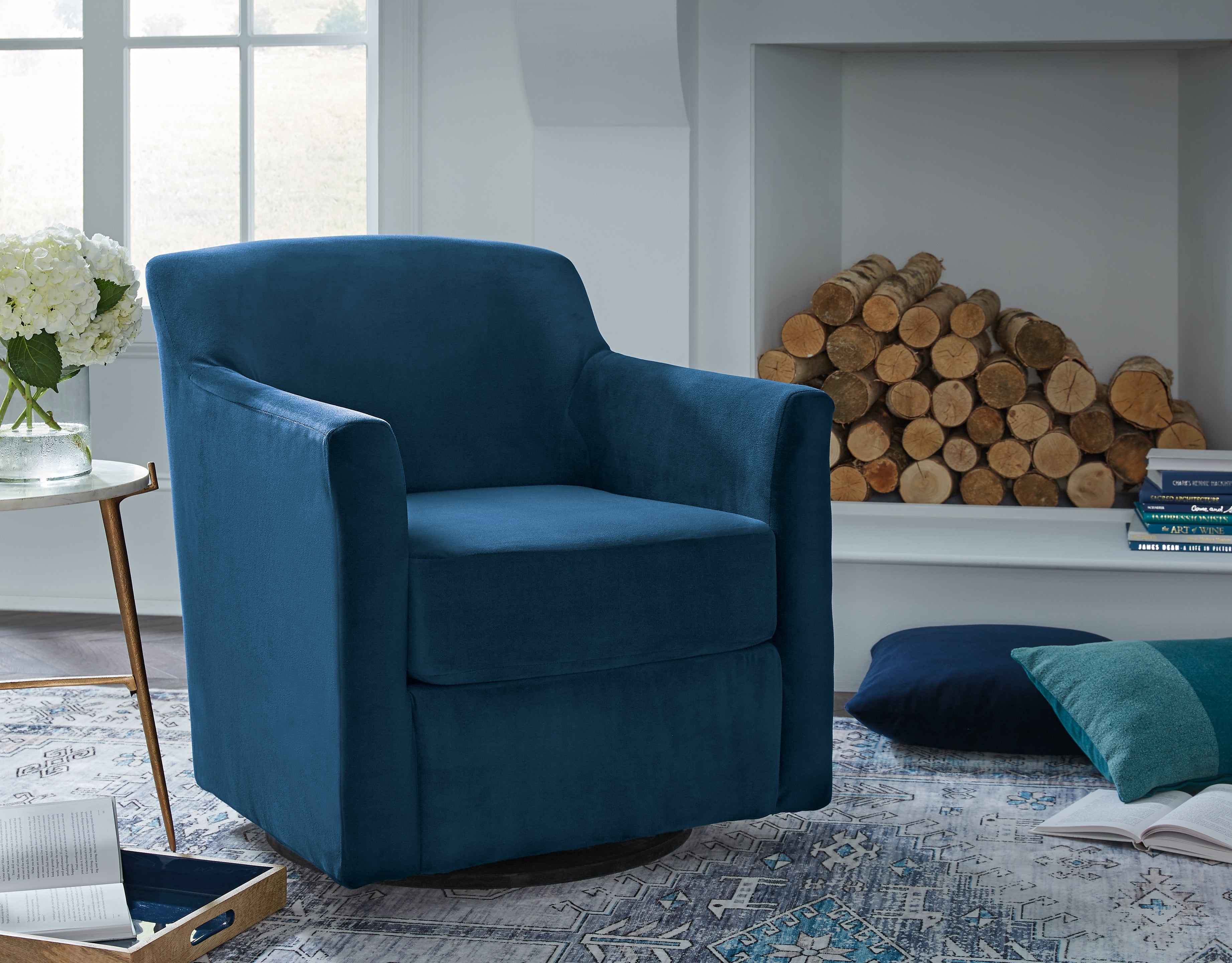 Bradney Swivel Accent Chair – Ink Velvet Fabric
