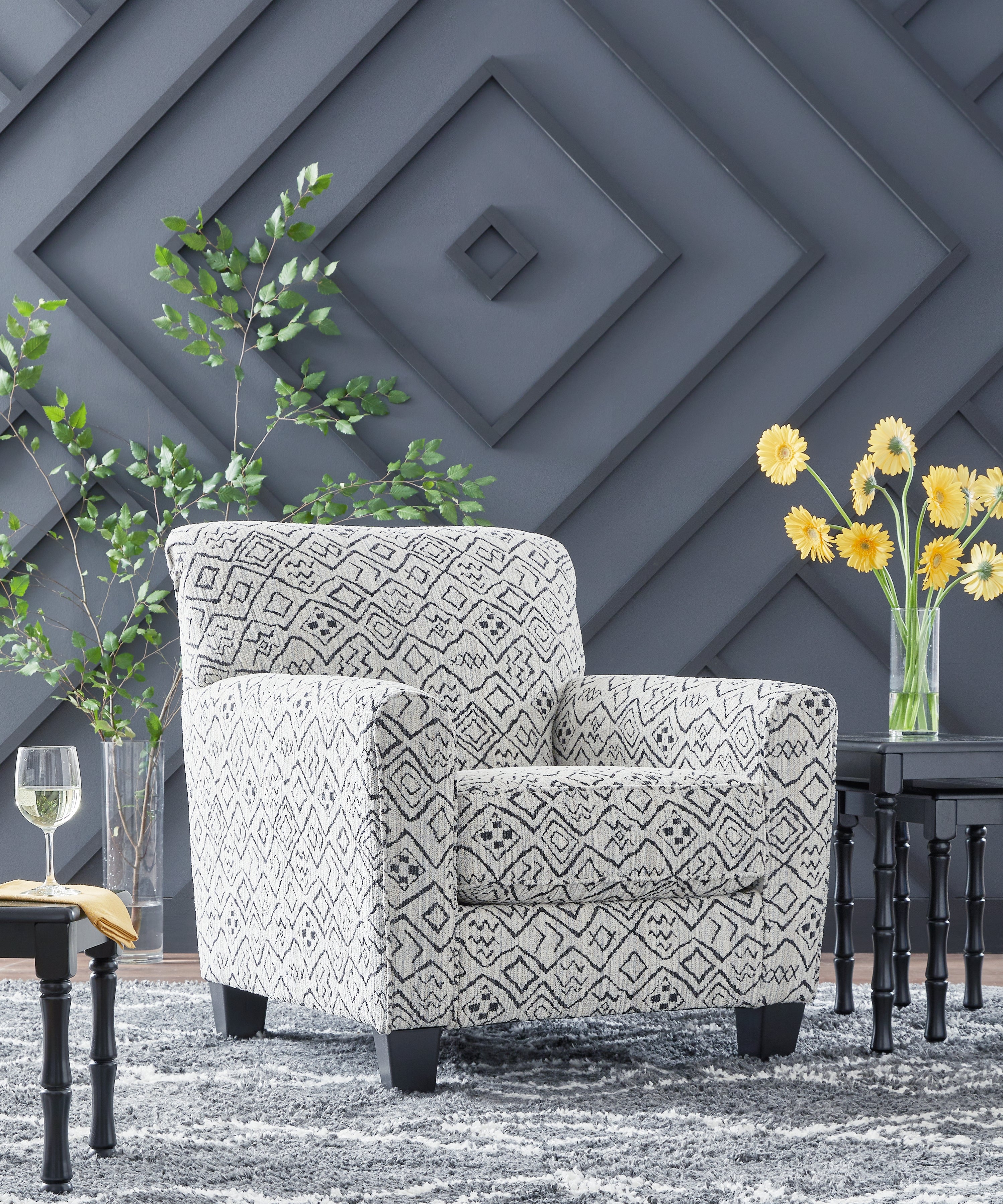 Hayesdale Accent Chair – Black & Cream Patterned Fabric