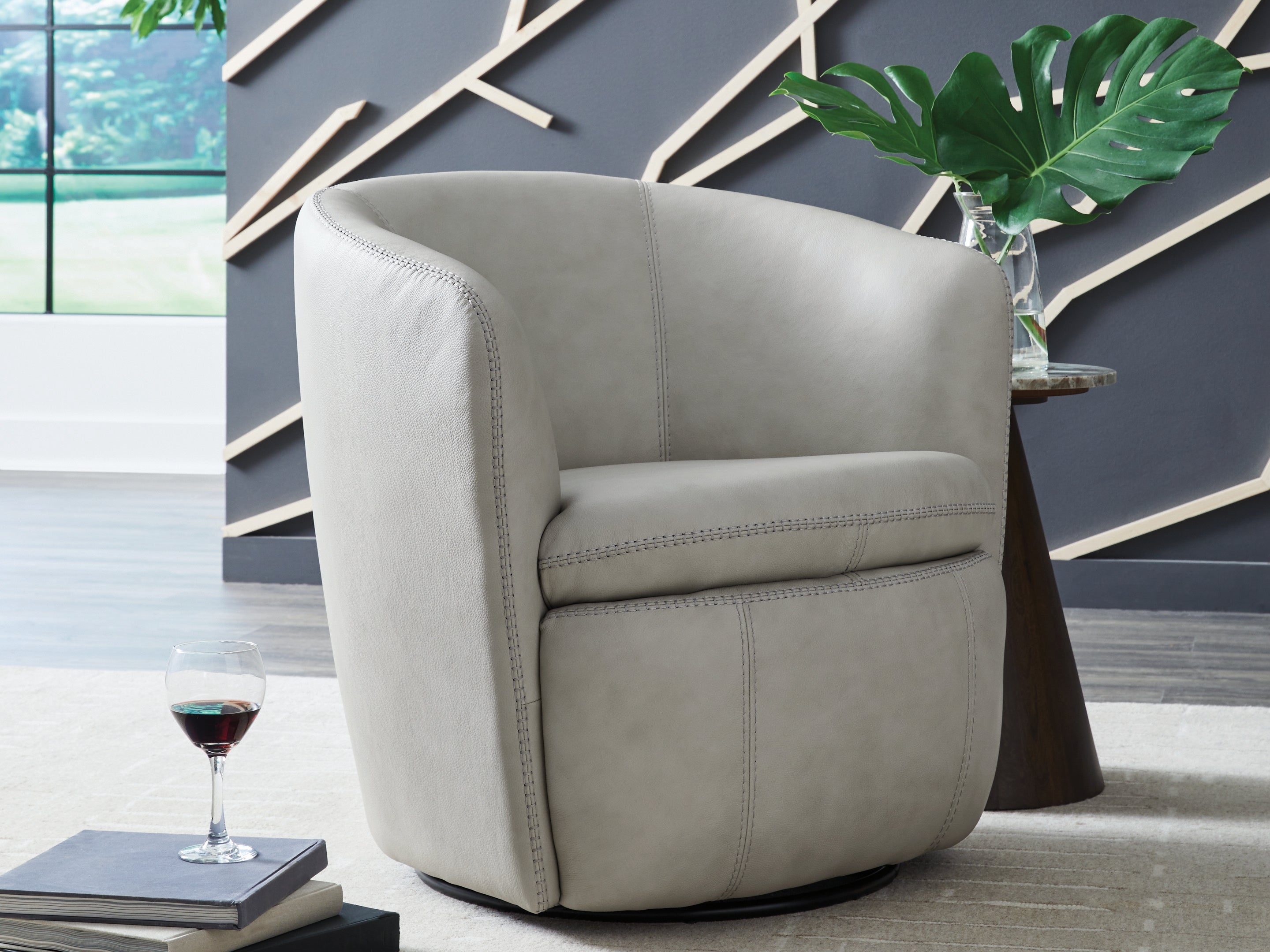 Kierreys Leather Swivel Chair Bone