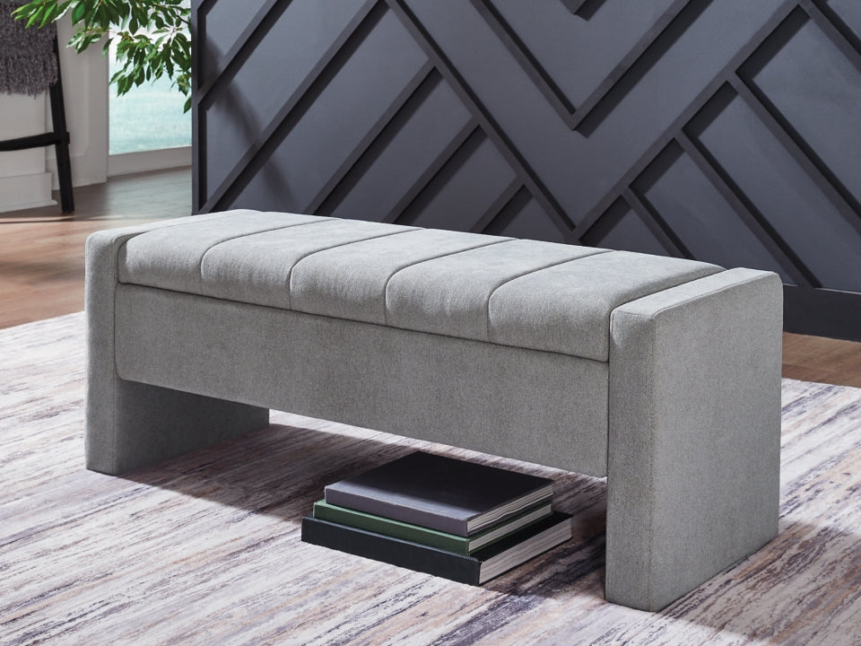 Akselman Upholstered Storage Bench – Grey