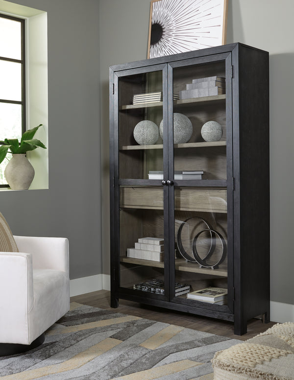 Lenston Tall Black Glass Accent Cabinet with Drawer