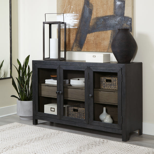 Lenston Black Accent Cabinet with Glass Doors
