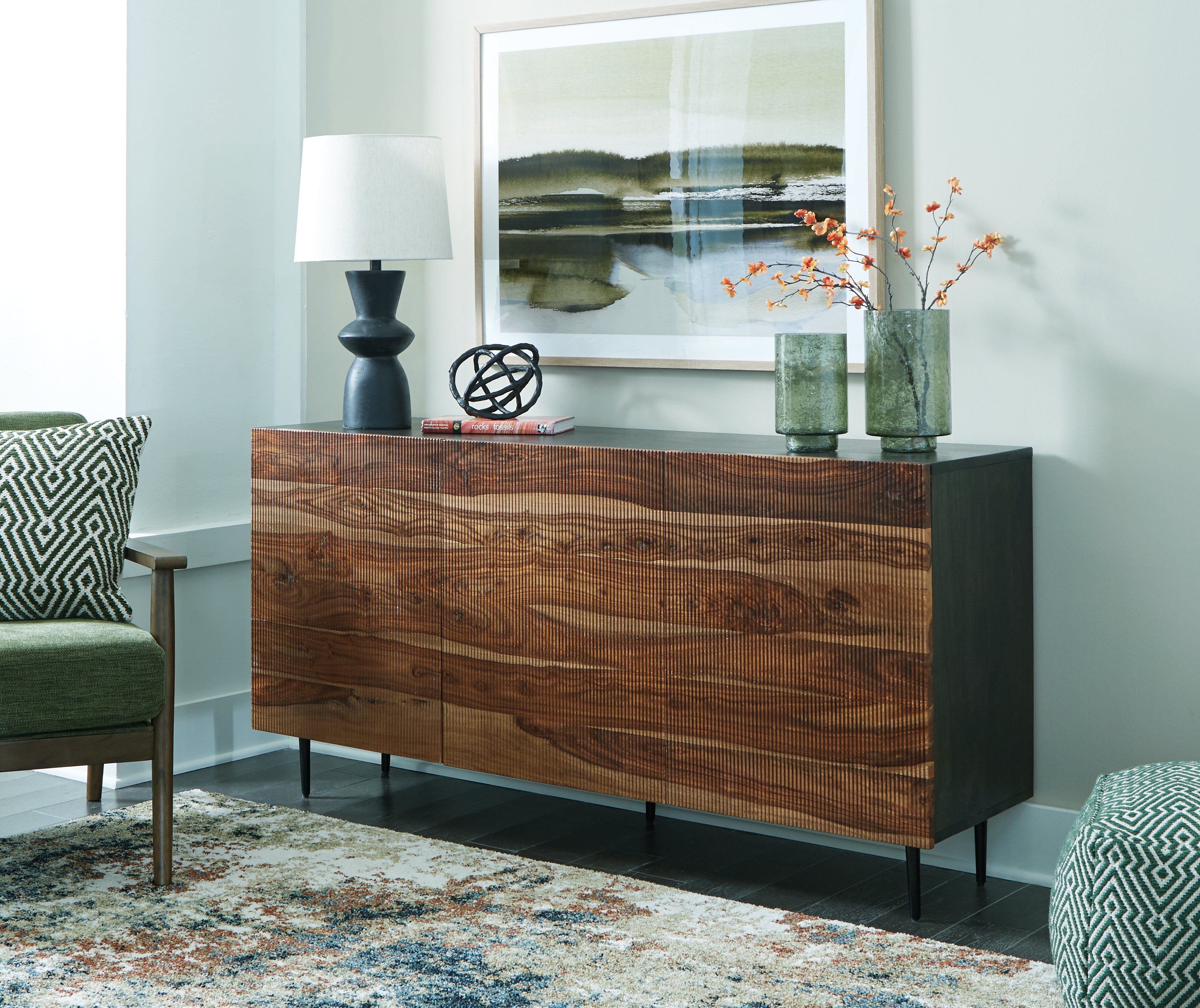 Darrey Fluted Accent Cabinet in Natural & Deep Brown