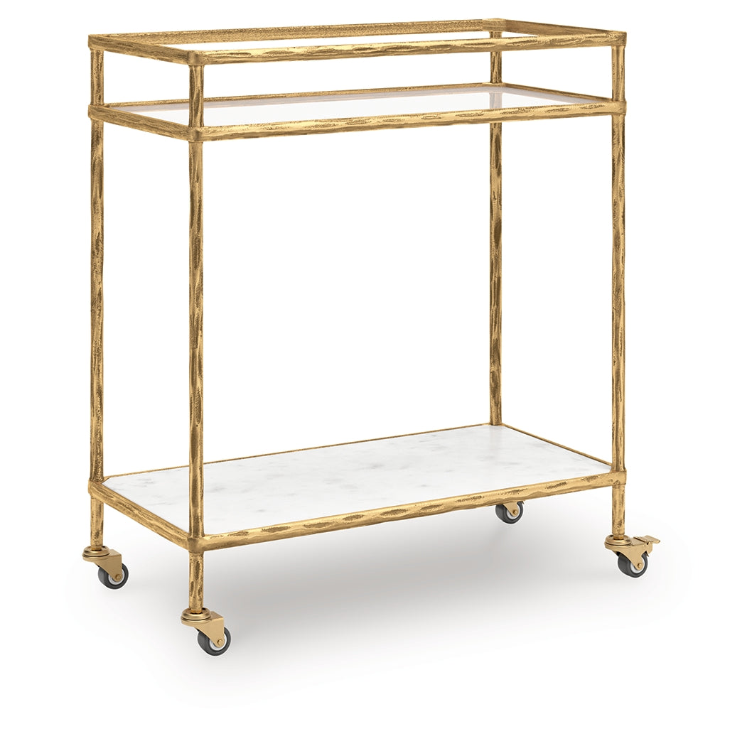 Plattfield Antique Gold Bar Cart with Marble Shelf