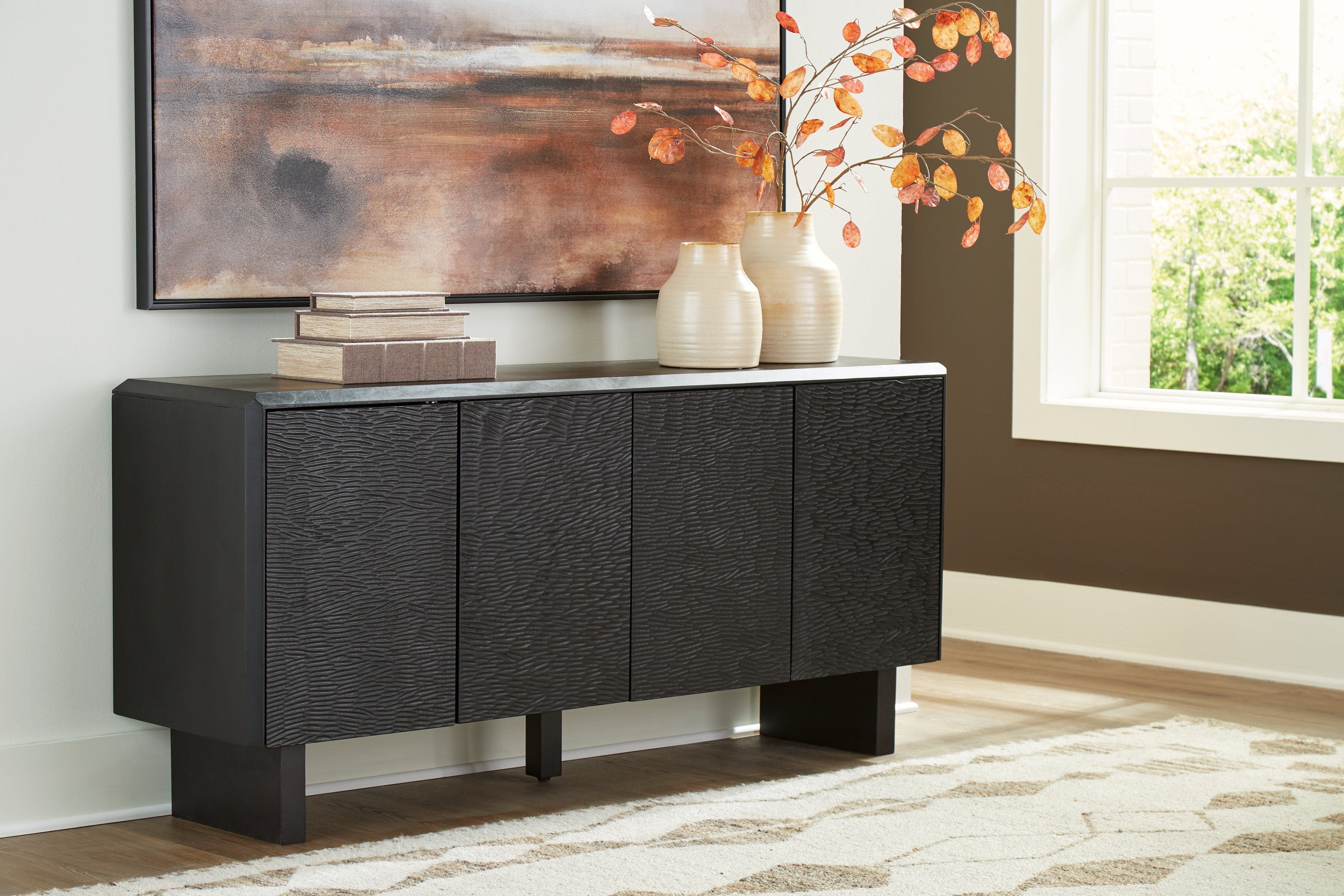 Farrelmore Solid Wood Accent Cabinet in Black Finish