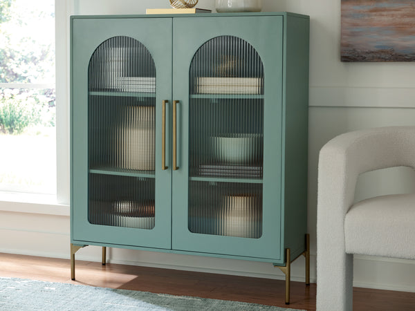 Adwen Light Green Accent Cabinet with Fluted Glass Doors