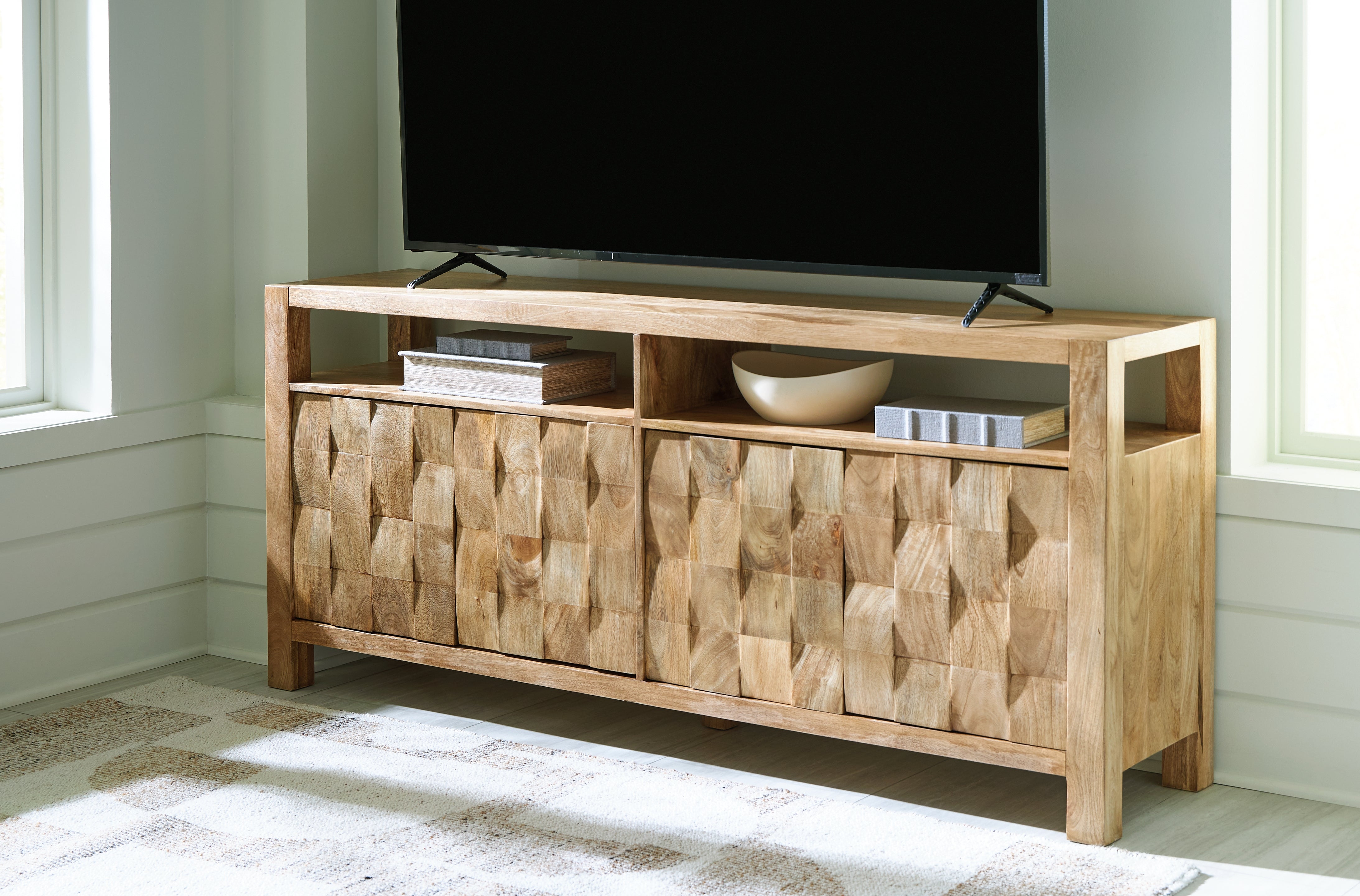 Hudwick Solid Mango Wood Accent Cabinet – Natural Brown Finish