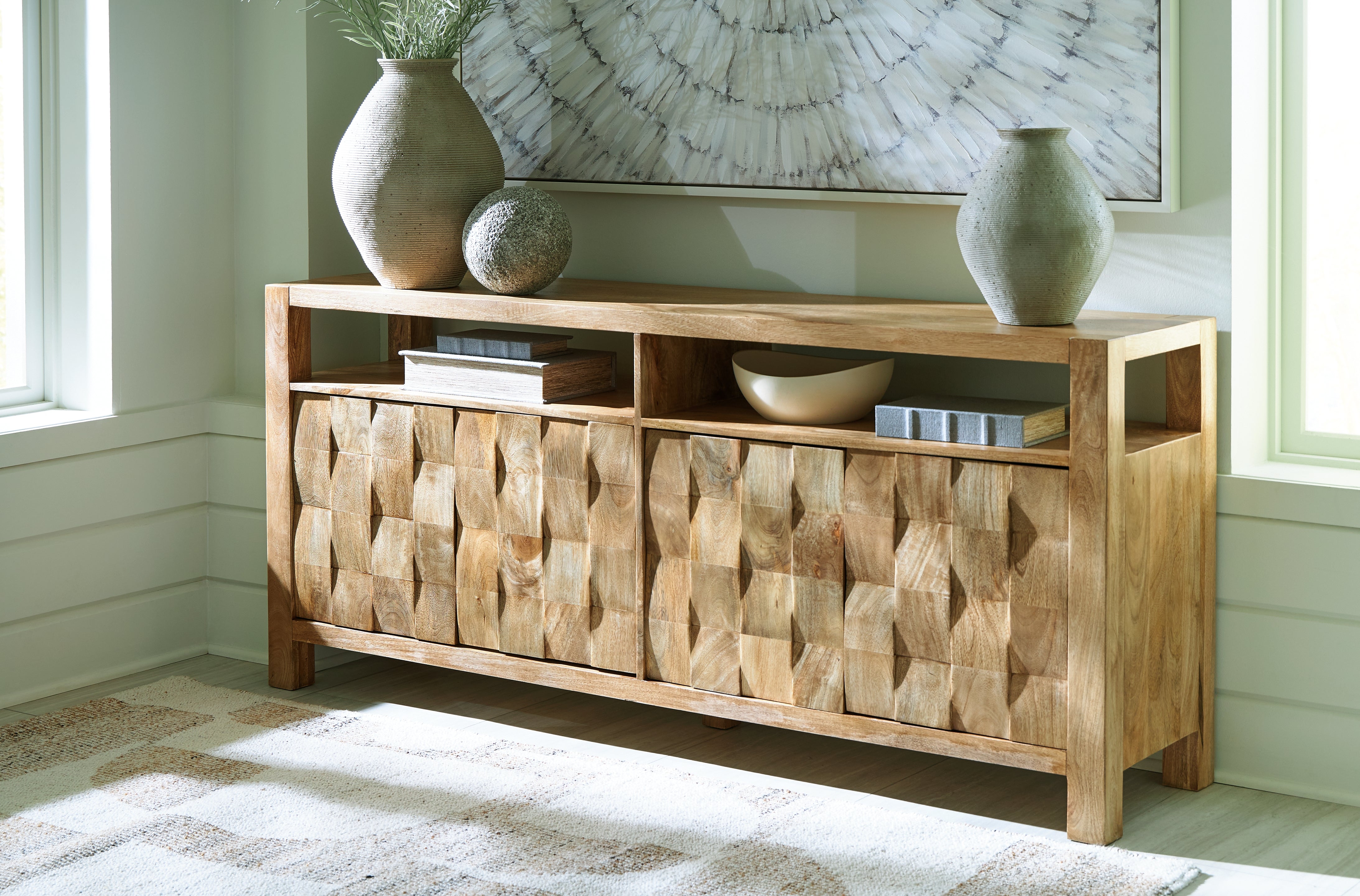 Hudwick Solid Mango Wood Accent Cabinet – Natural Brown Finish