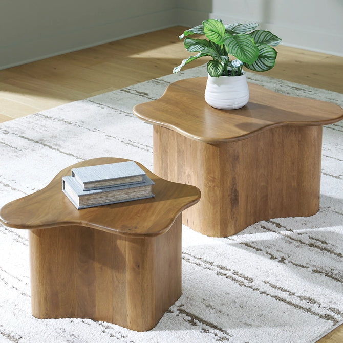 Abeford Organic Accent Coffee Table Set of 2 – Solid Mango Wood