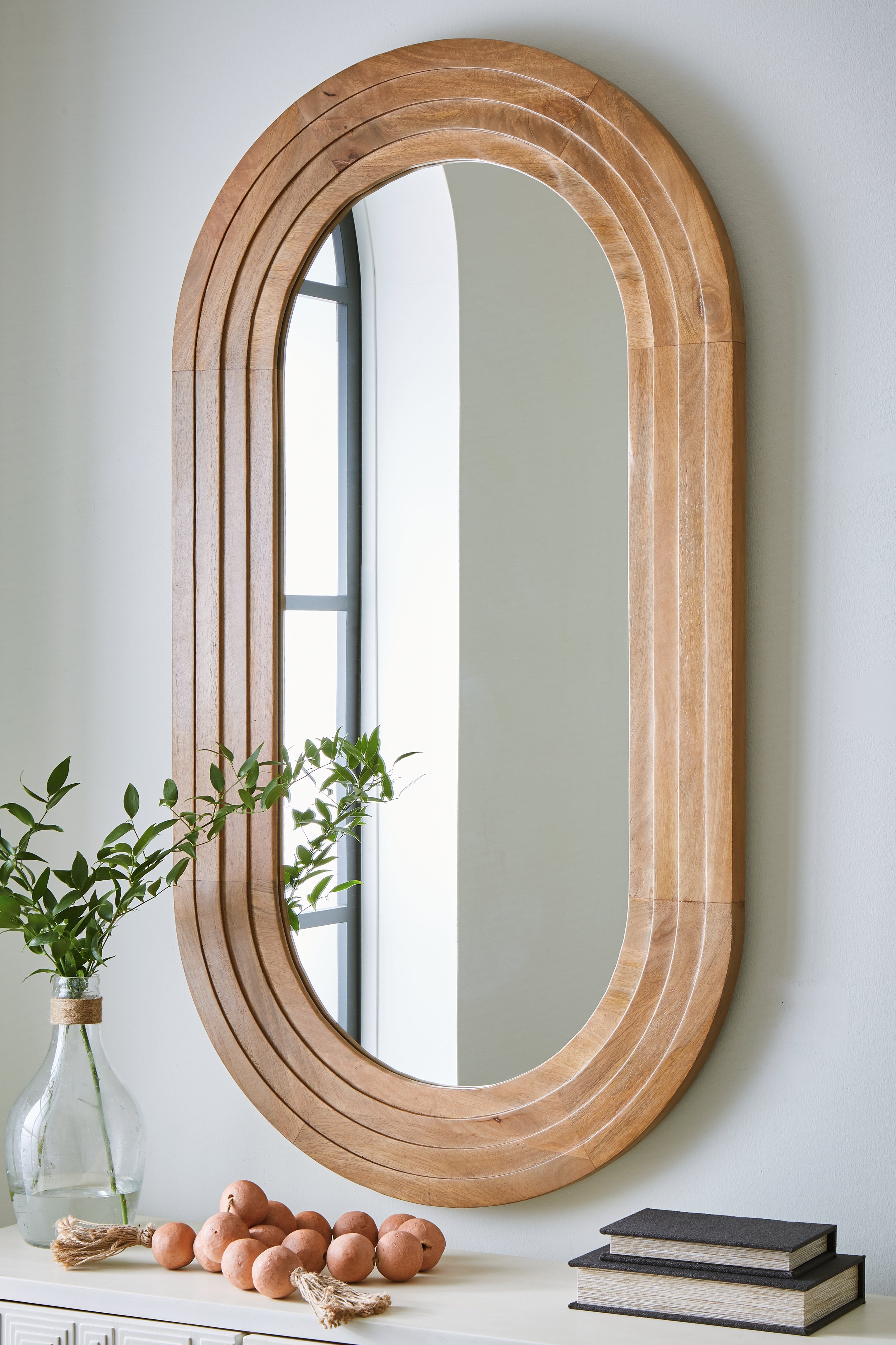 Daverly Oval Accent Mirror in Light Brown Wood