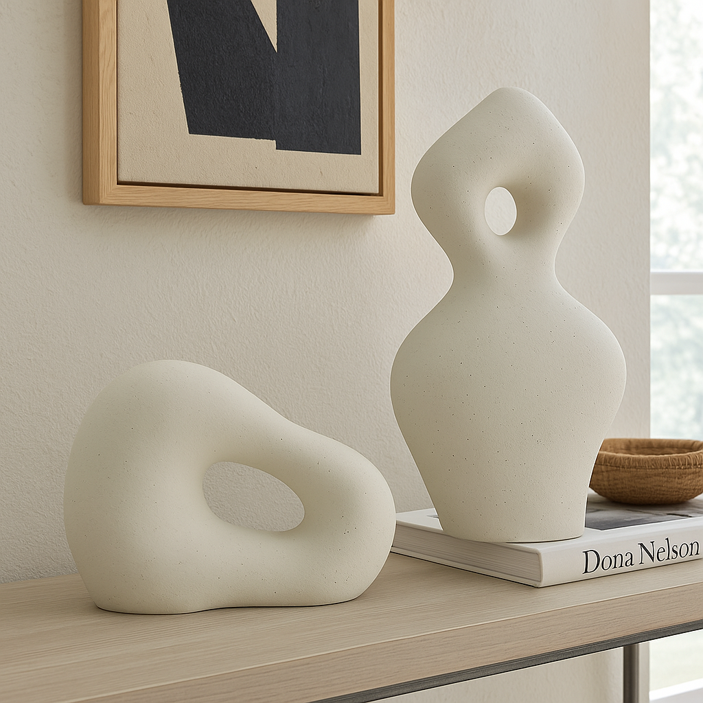 Arthrow Ceramic Sculpture Set – Off White Sanded Finish (Set of 2)