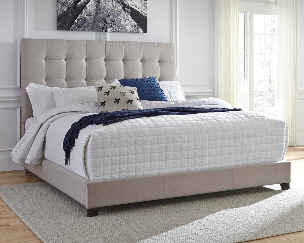 Dolante Upholstered Bed with Square Button Tufting - Beige