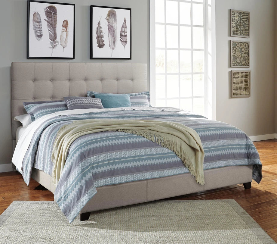 Dolante Upholstered Bed with Square Button Tufting - Beige