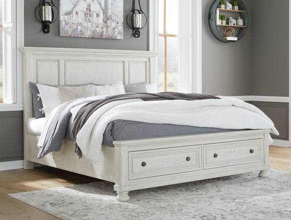 Robbinsdale King Panel Storage Bed – Antique White Finish