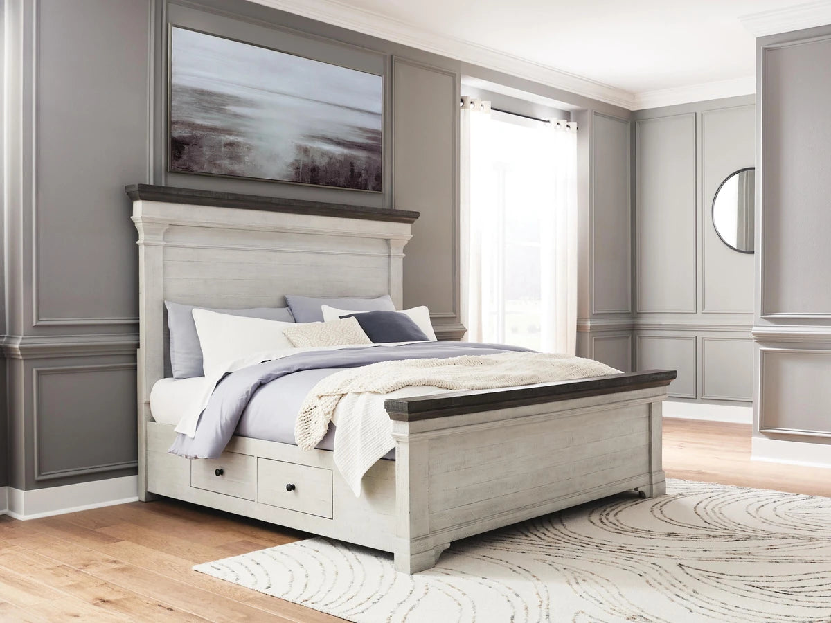 Havalance King Panel Storage Bed – White / Gray