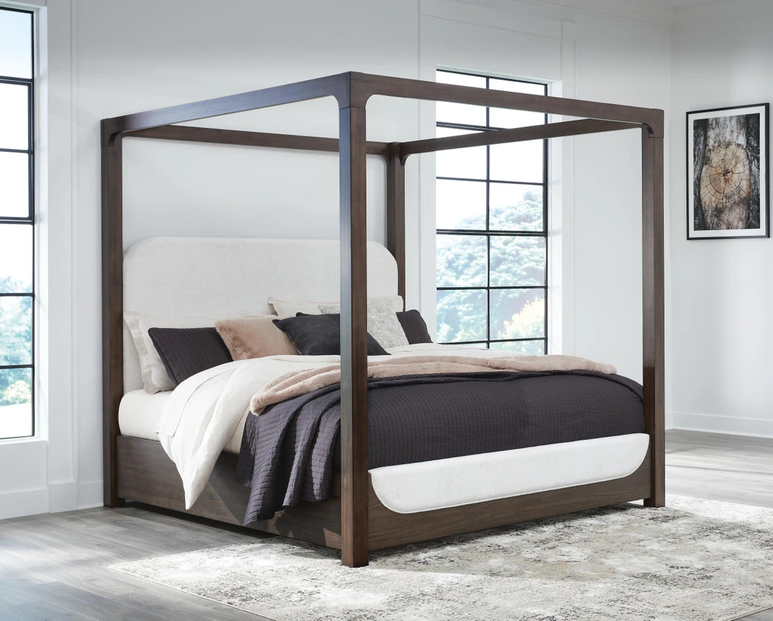 Breckington Upholstered Canopy Bed – Dark Brown
