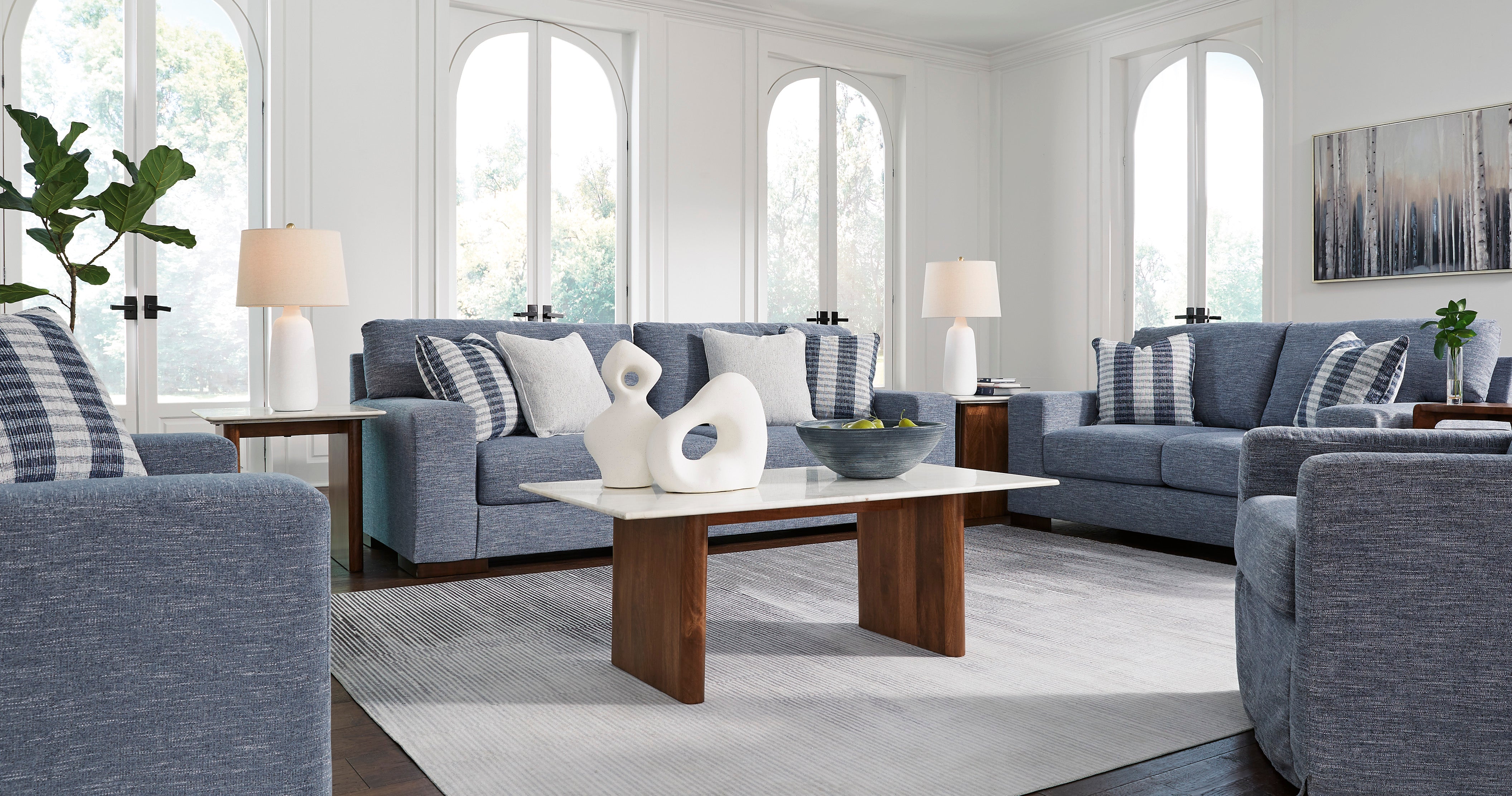 Belvoir 4-Piece Living Room Package in Denim Fabric
