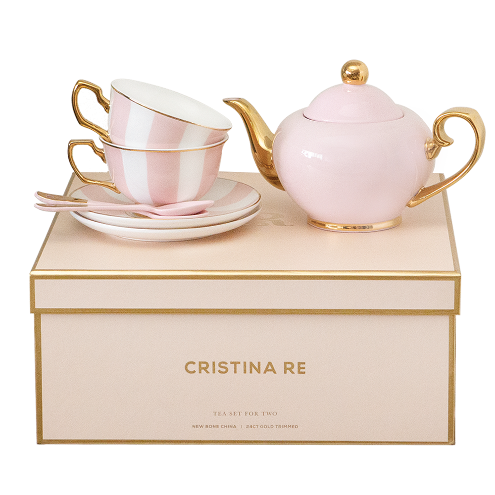 Two Cup Blush Stripe Teaset