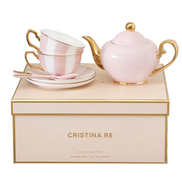 Two Cup Blush Stripe Teaset