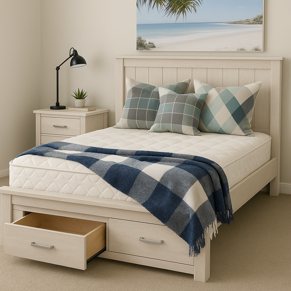 Cancun Coastal Bed – With Two Under storage drawers – White