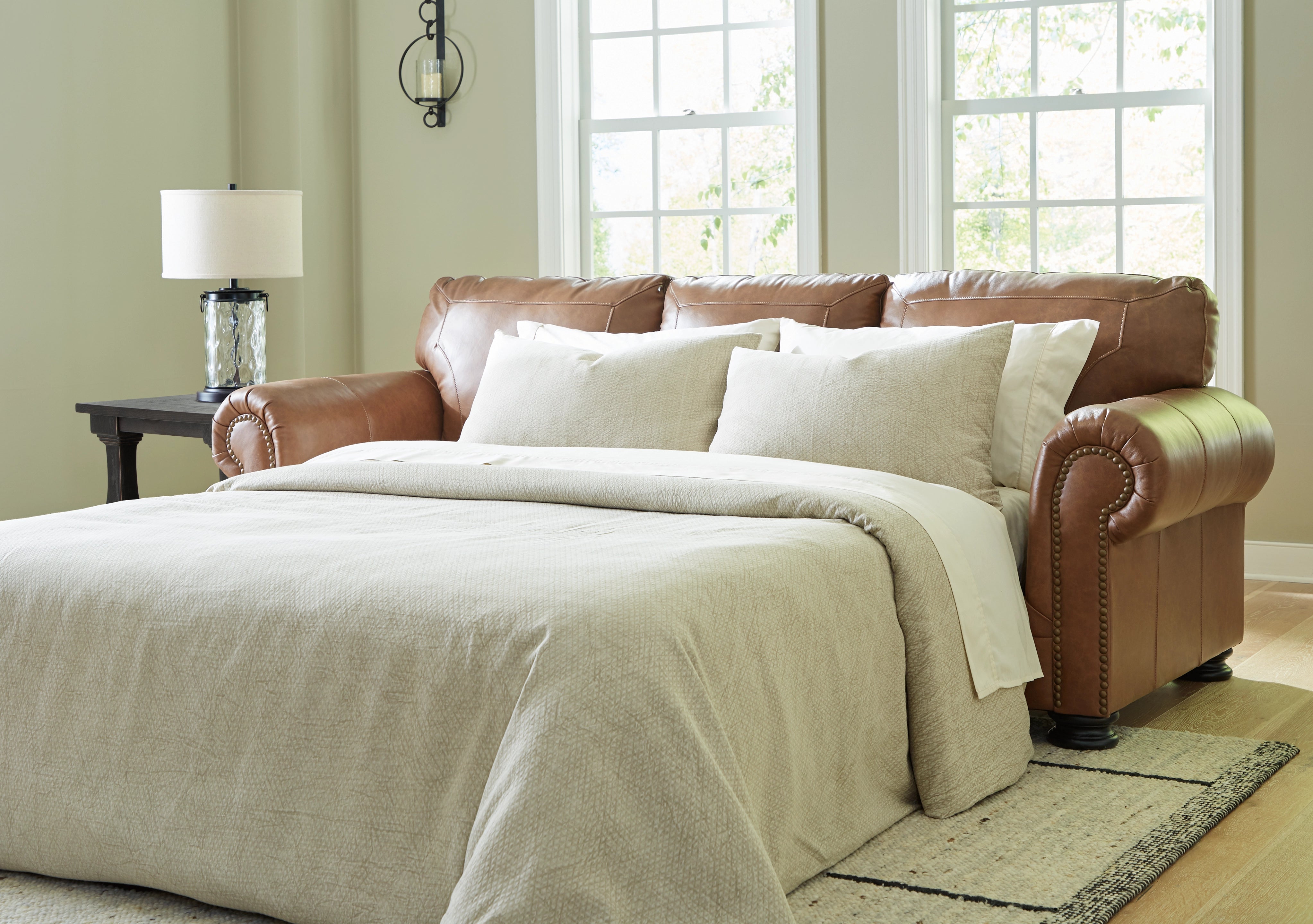 Carianna Sofa Queen Bed Sleeper Caramel Leather