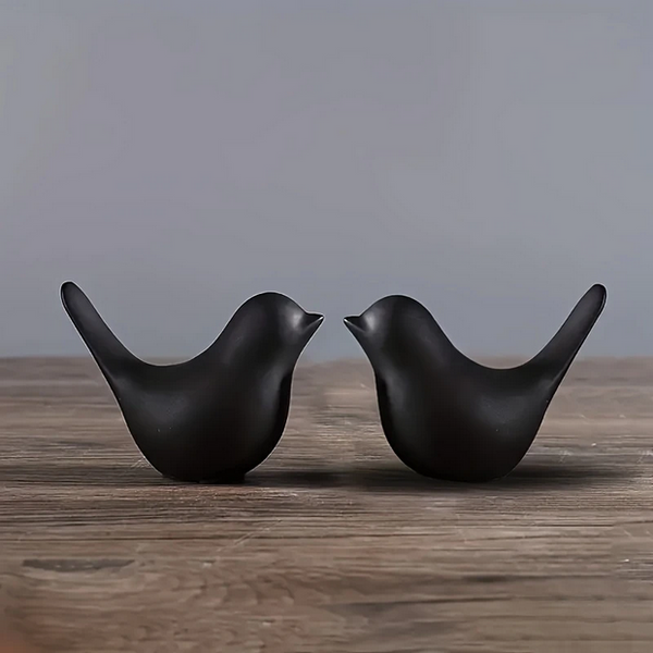 Charming Couple Birds Resin Figurine - Black