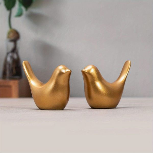 Classic Gold Resin Bird Couple Figurines